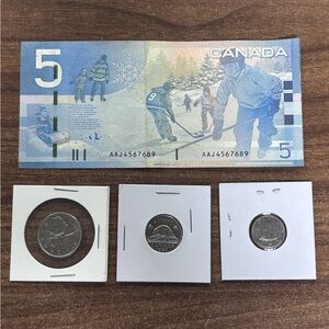 2006 CANADA BANK OF CANADA $5 Hockey 1968 5c + 1976 25c + 1979 10c Canadian coin